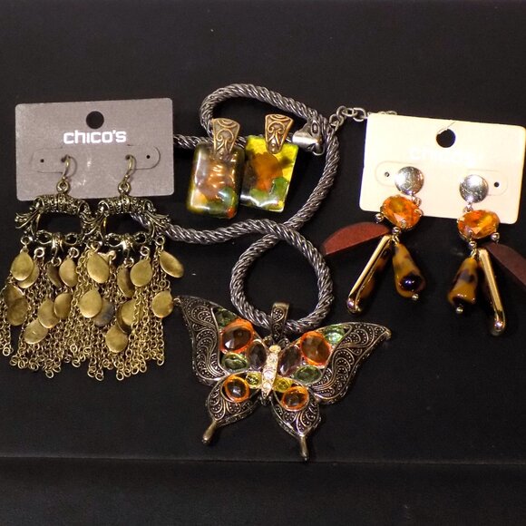 New Lot 4 Chico's Necklace & Earrings Bundle.  Boho Statement Earth-Tones - Picture 12 of 13